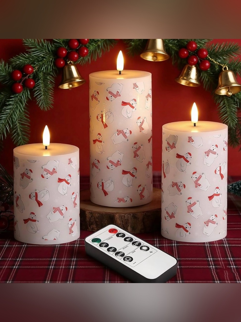 Christmas Polar Bear Flameless LED Candle Trio with Remote